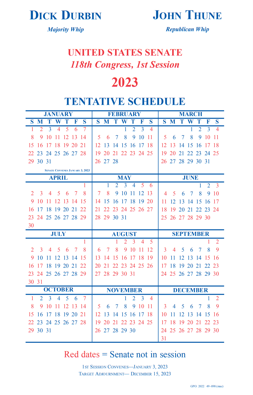 US Senate 2023 Calendar CQ