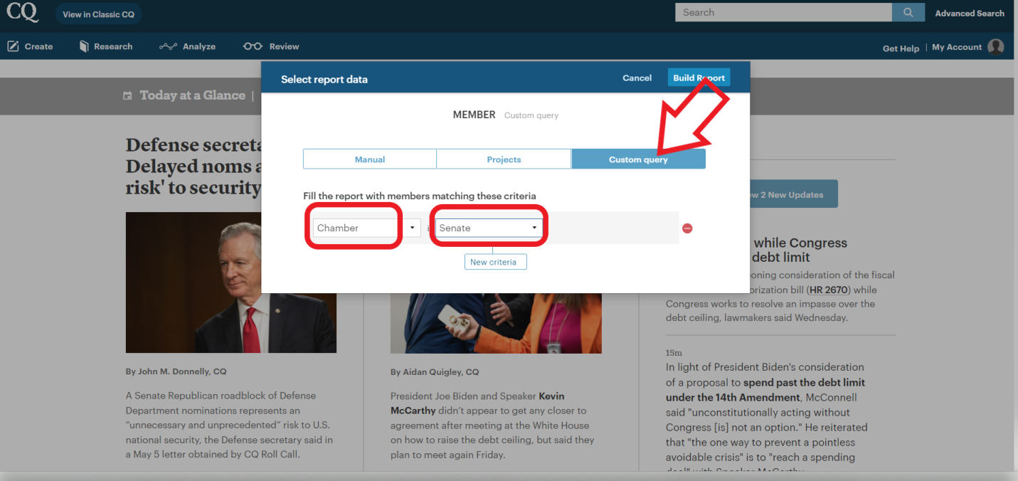 Where can I find a list of mailing addresses for Senators in CQ? CQ